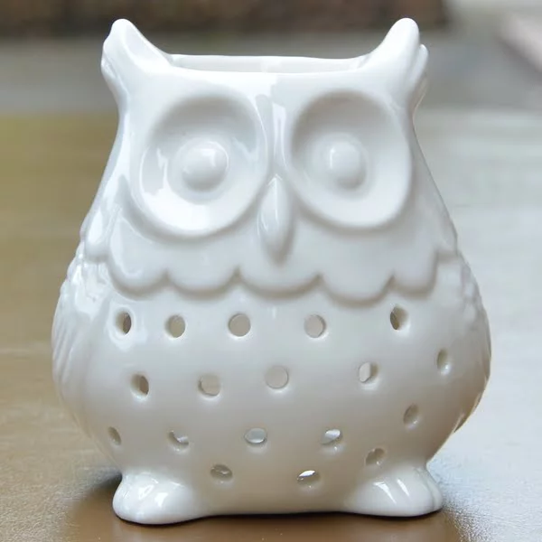 Brule parfum bruleur hibou céramique blanc