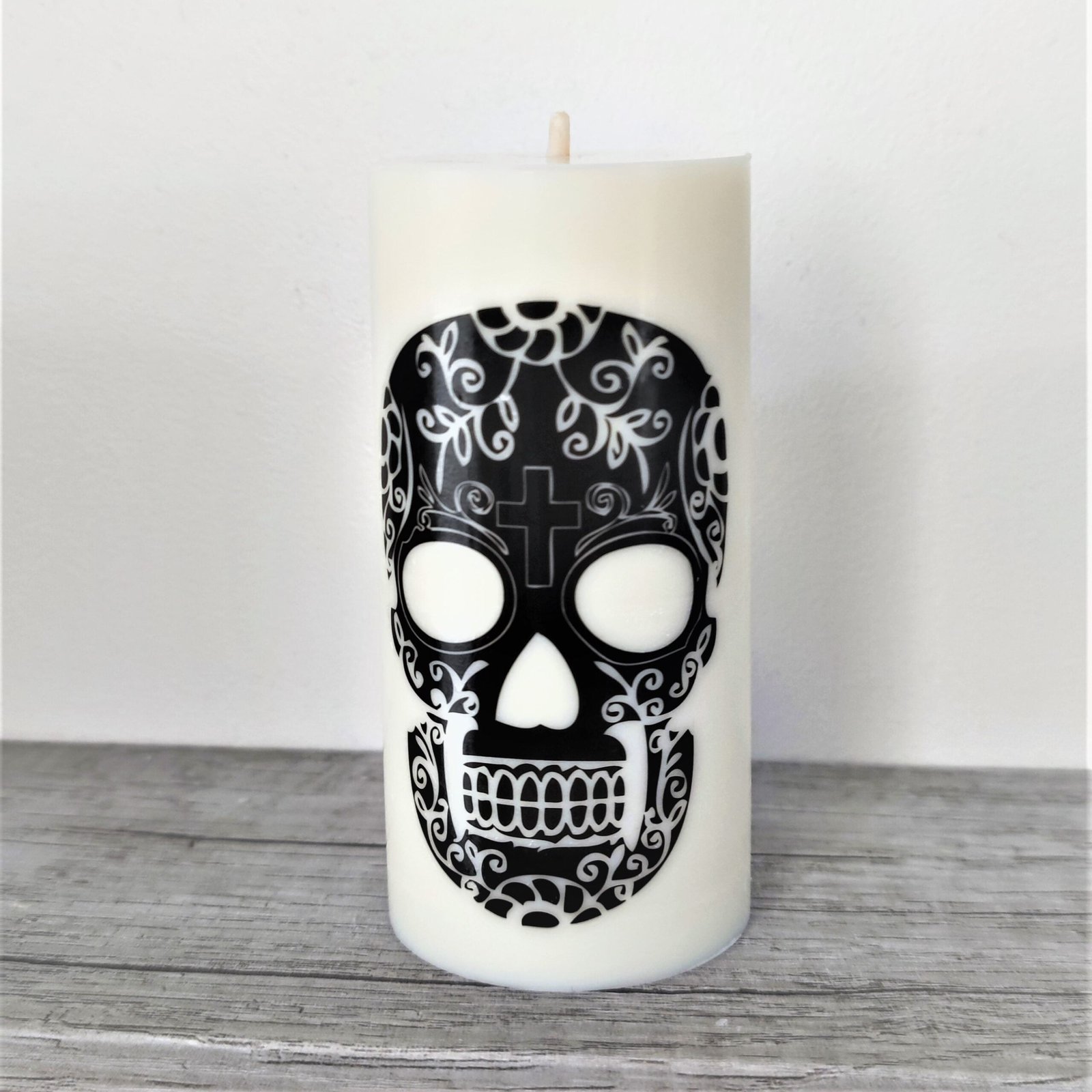 Bougie décorative calavera noir et blanc