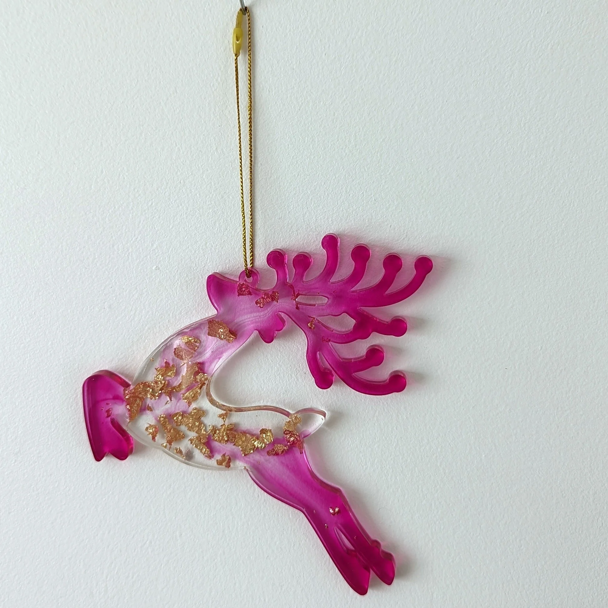 Suspension de Noël Renne fuschia et doré modèle 3